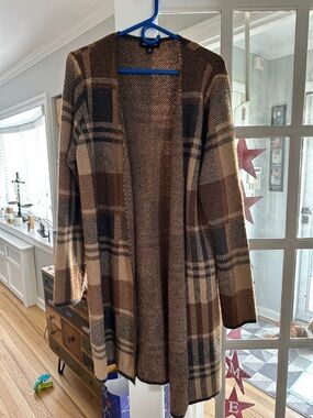Fortune + Ivy Cozy Plaid Open-Front Cardigan Sweater - Brown xL
